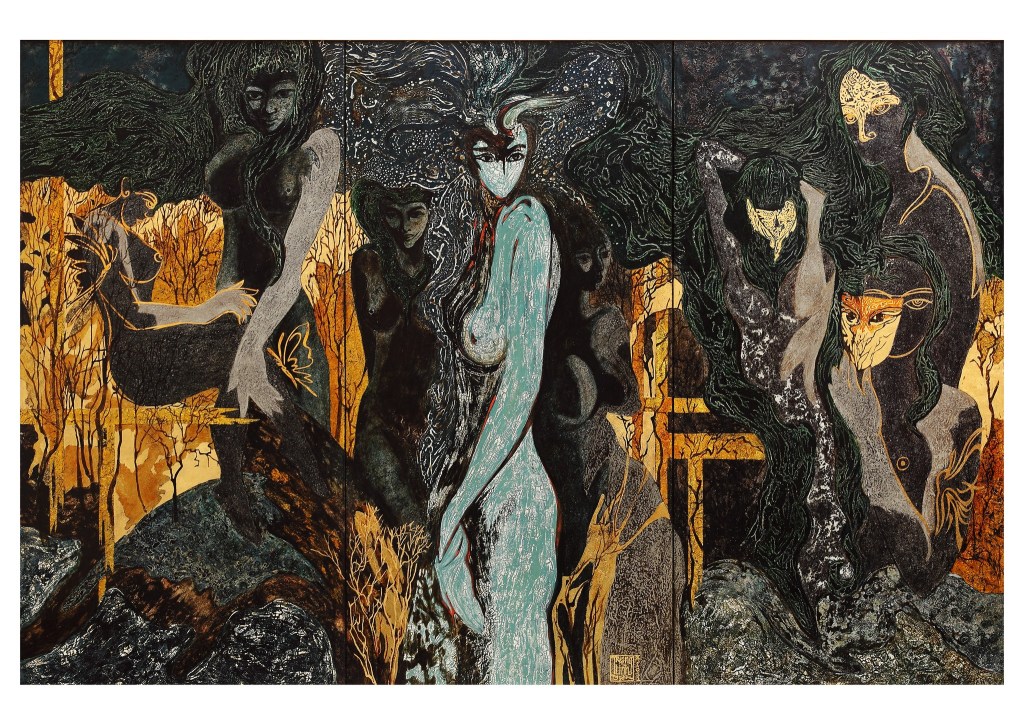 ĐÀN BÀ VÀ BÓNG ĐÊM | Sơn mài | 100 x 140 cm | 2012