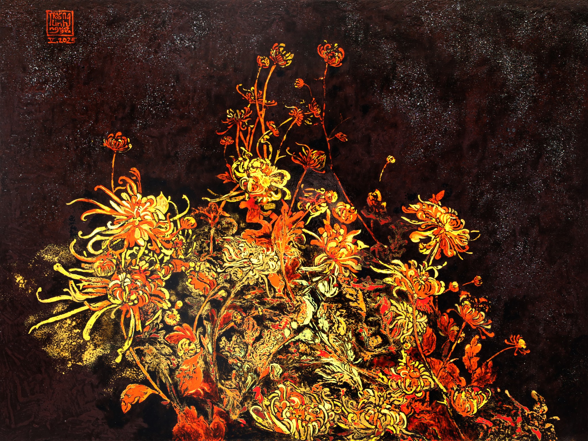 ĐÊM HOA CÚC | Sơn mài | 60 x 80 cm | 2025