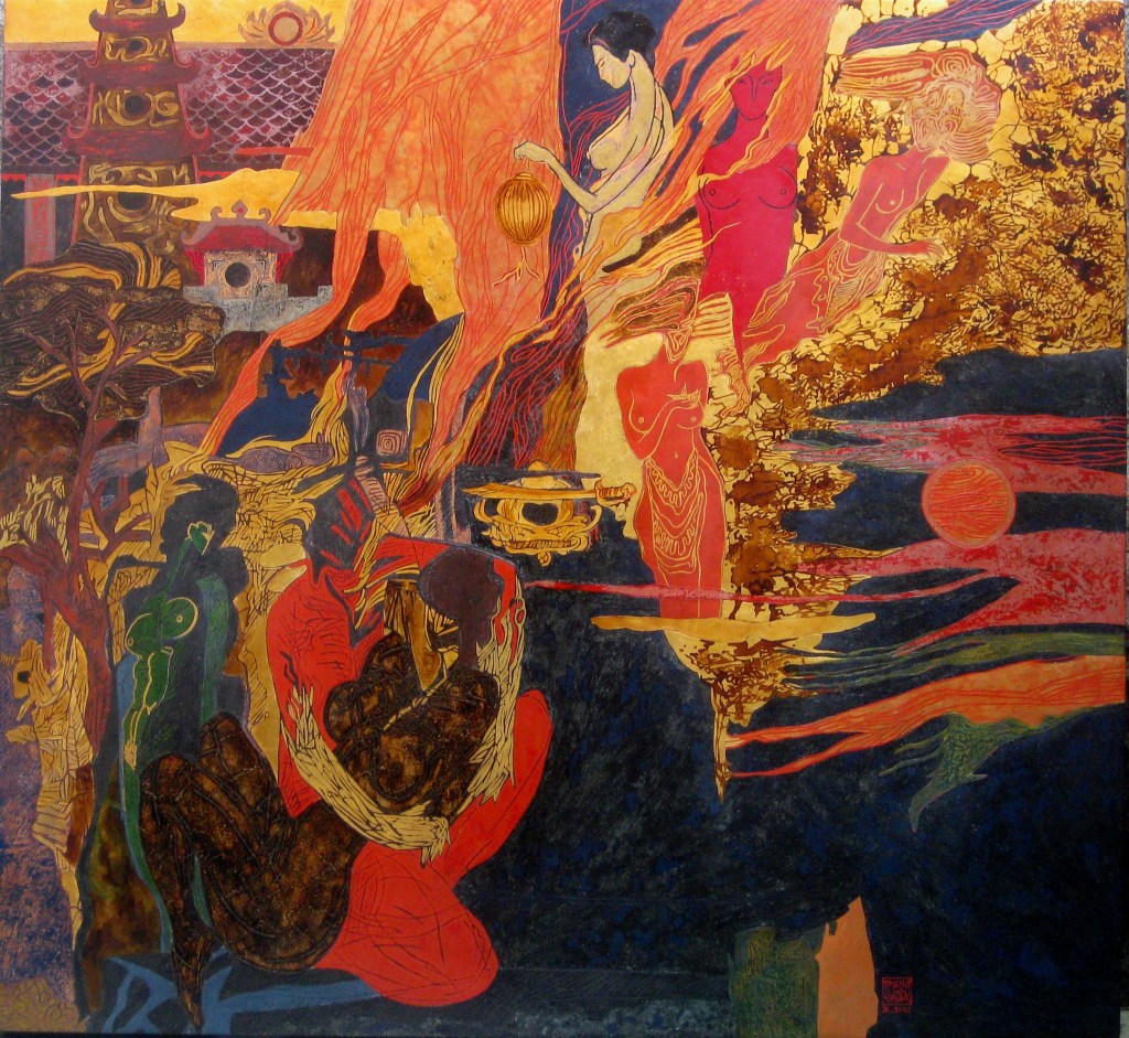 ĐÊM HỘI LONG TRÌ | Sơn mài | 120 x 130 cm | 2013