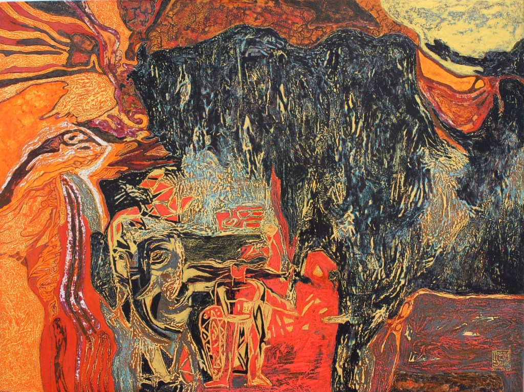 ĐI TÌM LỜI RU MẶT TRỜI | Sơn mài | 90 x 120 cm | 2018