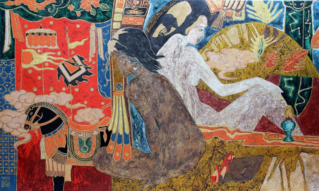 HAI CHỊ EM | Sơn mài | 90 x 150 cm | 2015