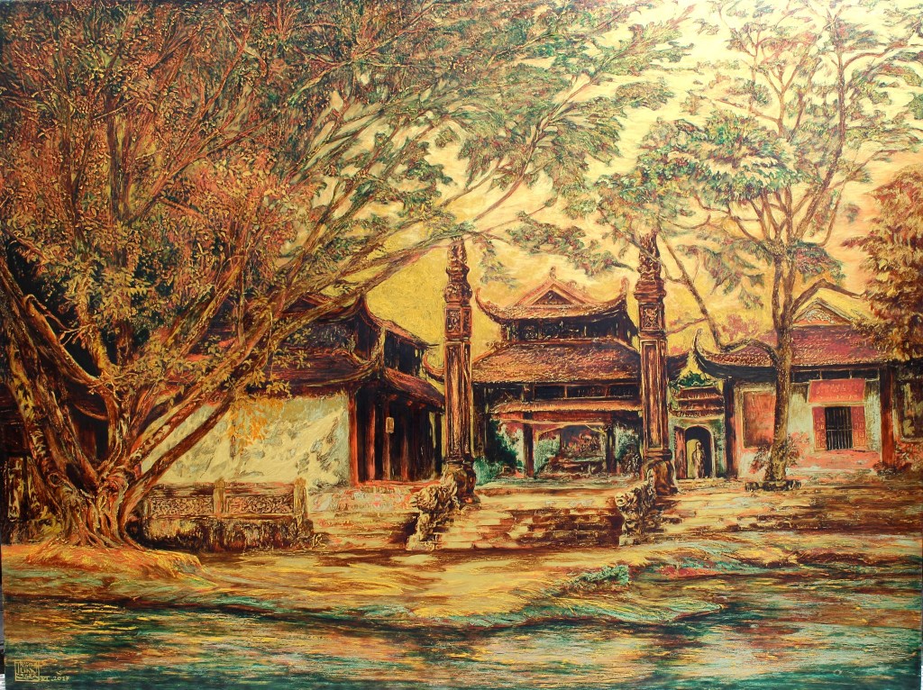 LẦU SON NHẸ BƯỚC TRẦN GIAN | Sơn mài | 120 x 160 cm | 2017