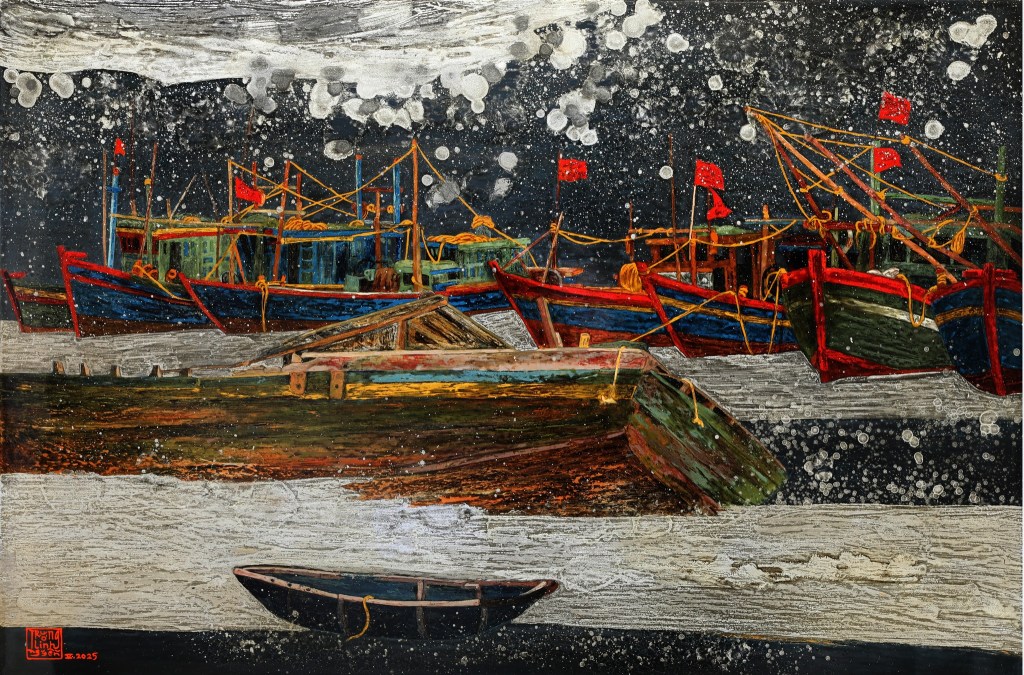 mưa biển | Sơn mài | 60 x 90 cm | 2025