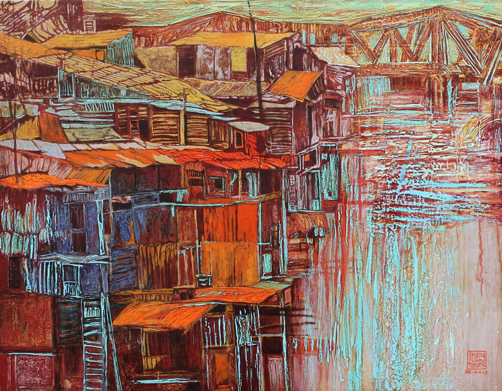 PHÍA DƯỚI TRÊN CẦU | Sơn mài | 70 x 90 cm | 2019