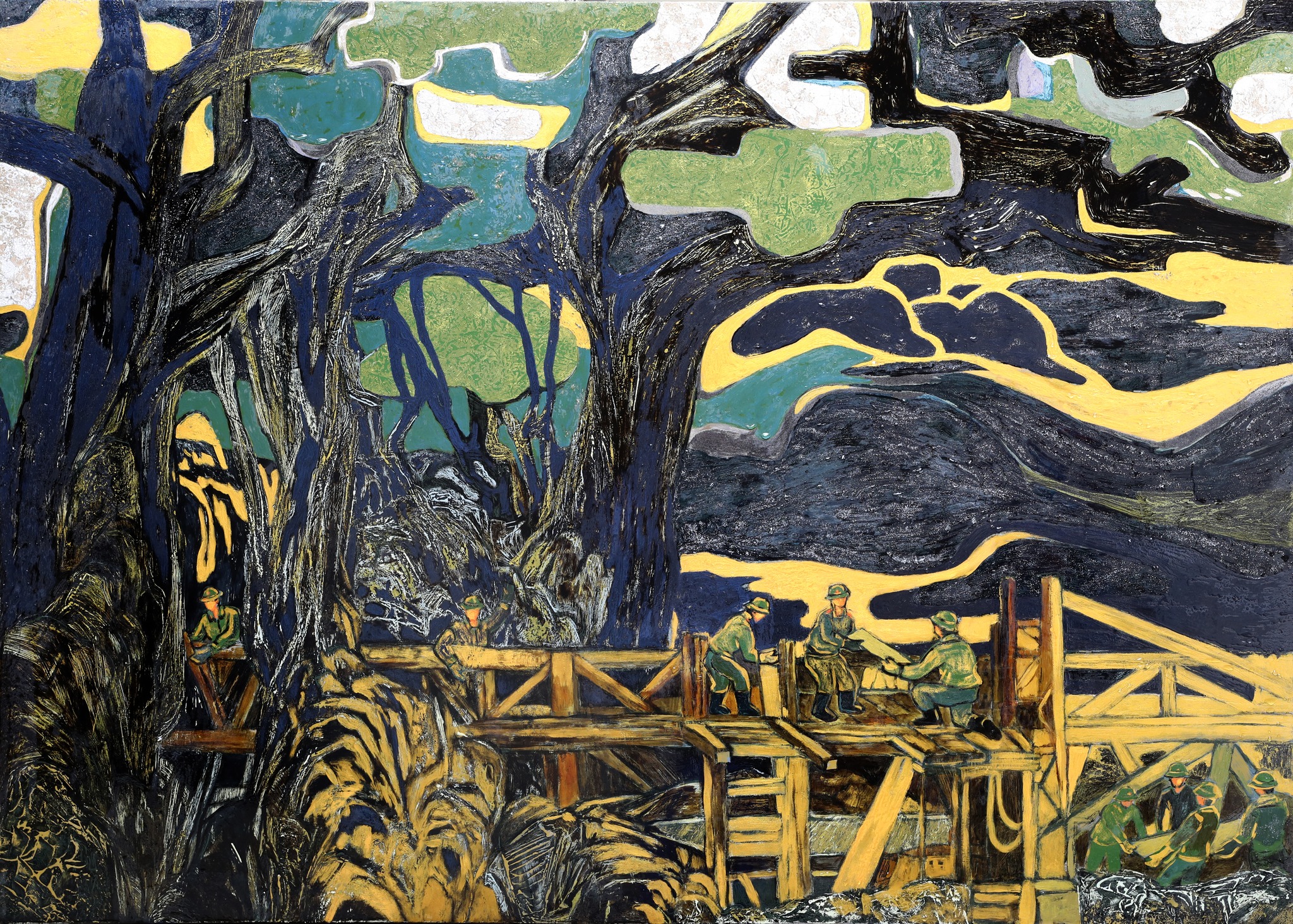 QUA VÙNG LŨ | Sơn mài | 100 x 140cm | 2024