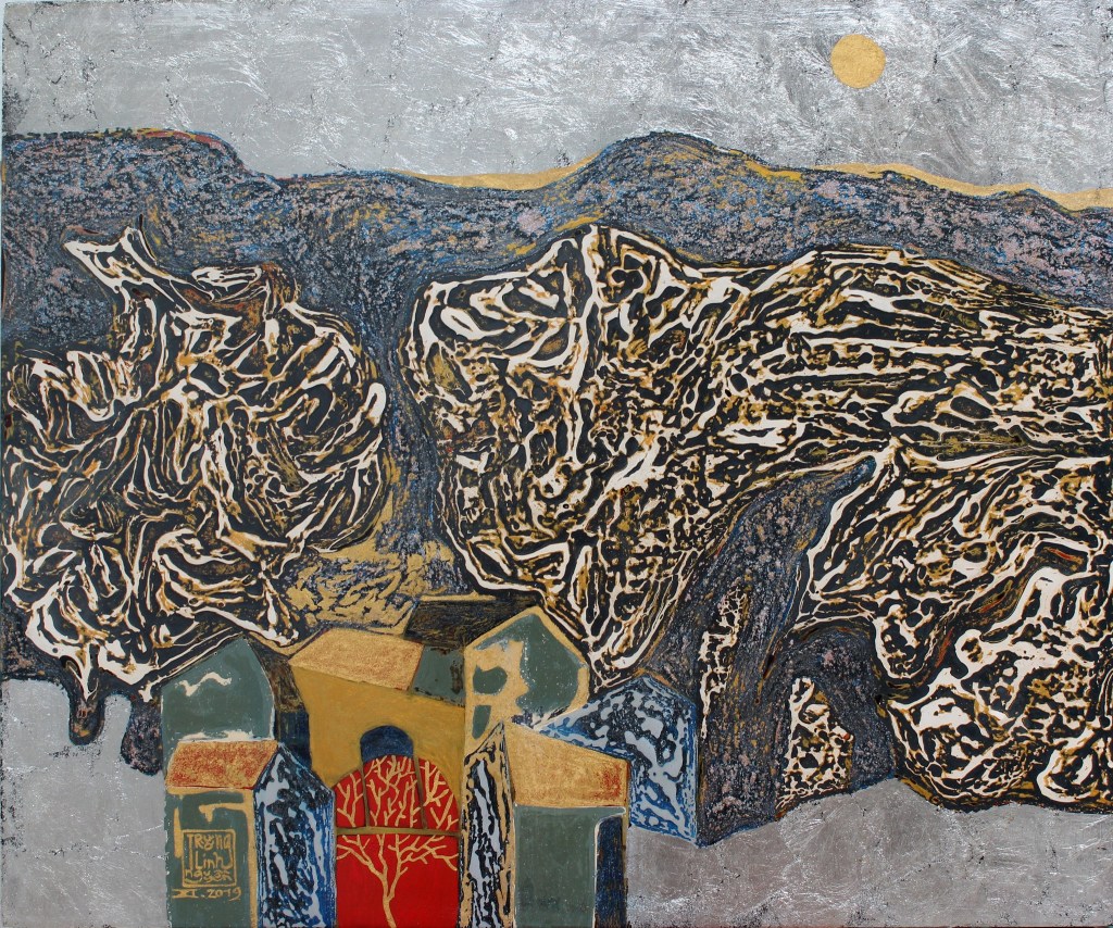 TRĂNG VÀNG PHỐ NÚI II | Sơn mài | 40 x 50 cm | 2019