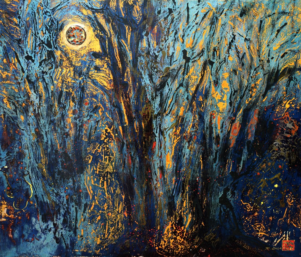 Trăng xanh I | Sơn mài | 50 x 70 cm | 2024