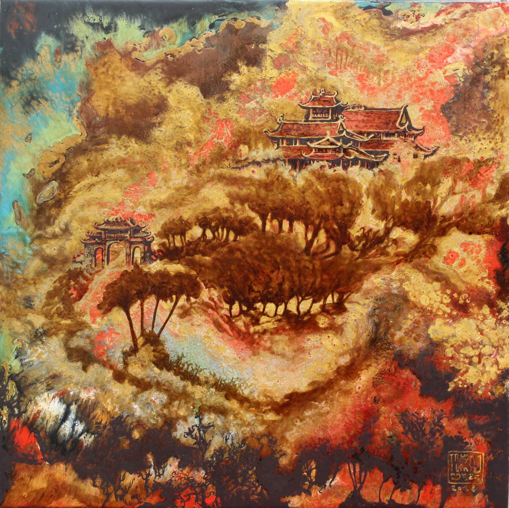 TRÊN ĐỈNH NON TẢNG | Sơn mài | 40 x 40 cm | 2019