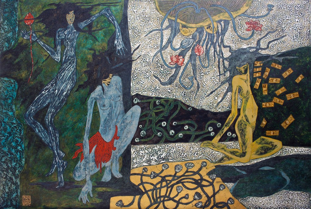 vũ điệu lên đồng | Sơn mài | 100 x 150 cm | 2012